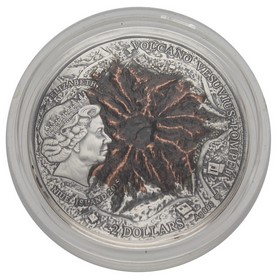 Moneda Niue 2 Dollars Volcán Vesubio Pompeya Plata 2015 2 oz
