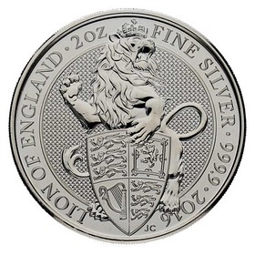 Moneda Reino Unido 5 Pounds León de Inglaterra Plata 2016 2 oz