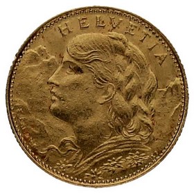 Moneda Suiza 10 Francos Suizos Oro 1922 3,21 g
