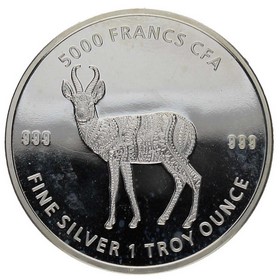 Moneda Chad 5000 Francos CFA Mandala Ant­ílope Plata 2021 1 oz