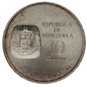 Moneda Venezuela 10 Bolivares 100 Aniv. Simon Bolivar  Plata 1973 30,49 g