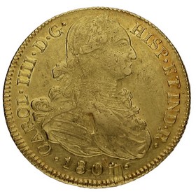 Moneda Colombia 8 Escudos Oro 1801 Popayan JF 26,84g