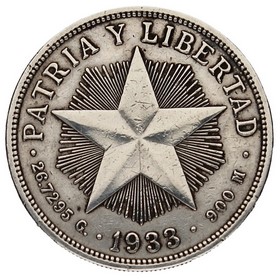 Moneda Cuba 1 Peso Plata 1933 26,70g
