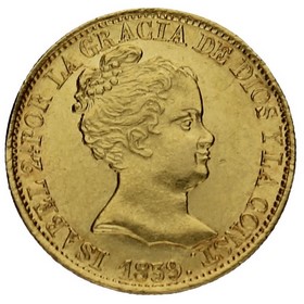 Moneda 80 Reales Oro 1839 Barcelona PS 6,77g