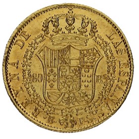 Moneda 80 Reales Oro 1839 Barcelona PS 6,77g
