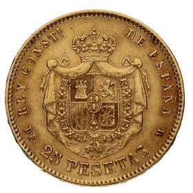 Moneda 25 pesetas Oro 1877 8,05g