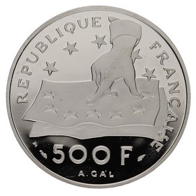 Moneda Francia 70 Ecus 500 Francos Descartes Platino 1991 20 g