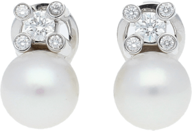 Pendientes Oro Blanco Tu y Yo. Perla cultivada 11,90 mm. 5 Diamantes talla brillante 1,12 Ct. aprox 15,70 g