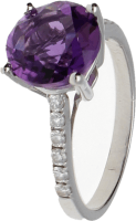 Sortija Oro Blanco Amatista 2,70 Ct talla redonda. 12 Diamantes talla brillante 0,36 Ct aprox. 4,12 g