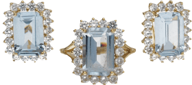 Pendientes / Sortija Oro Amarillo Rosetón espinela sintética azul y orla zirconitas blancas. 11,20 g
