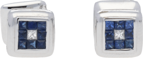 Gemelos Oro Blanco Zafiro azul y Diamantes. Talla carrer. 9,60 g