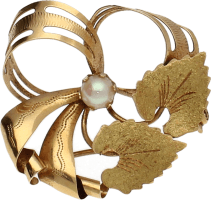 Broche floral Oro Amarillo Perla cultivada 5,5 mm. 6 g