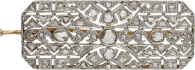 Broche Art decó Oro Amarillo / Platino Diamantes talla antwerp 0,55 Ct. Resto talla rosa. 7,63 g