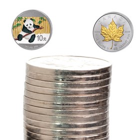 Lote de 10 Monedas de Plata 1 oz (incluye una colored y una gilded)