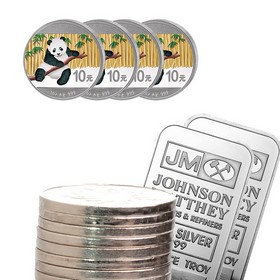 Lote de 8 Monedas de Plata y 2 Lingotes de Plata (incluye 4 colored)