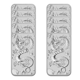 Lote de 10 Monedas de Plata Dragón Rectangular