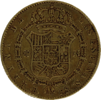 Moneda Isabel II 80 Reales Oro 1844 Barcelona PS 6,72 g