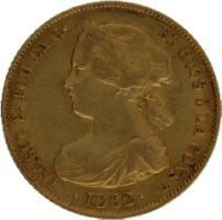 Moneda Isabel II 100 Reales Oro 1862 Madrid 8,41 g