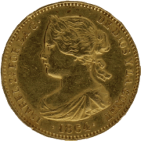 Moneda Isabel II 100 Reales Oro 1864 Madrid 8,40 g
