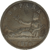 Moneda I República  5 Pesetas Plata 1870 SNM 24,82 g