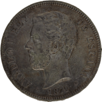 Moneda Amadeo I 5 Pesetas Plata 1871 SDM 24,84 g