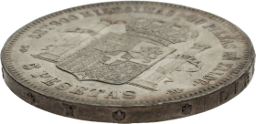 Moneda Amadeo I 5 Pesetas Plata 1871 SDM 24,84 g