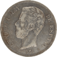 Moneda Amadeo I 5 Pesetas Plata 1871 DEM 24,78 g
