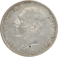 Moneda Alfonso XII 5 Pesetas Plata 1883 MSM 24,75 g