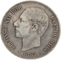 Moneda Alfonso XII 5 Pesetas Plata 1885 MSM 24,84 g