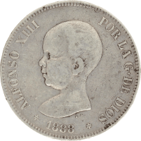 Moneda Alfonso XIII 5 Pesetas Plata 1888 MPM 24,74 g