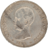 Moneda Alfonso XIII 5 Pesetas Plata 1890 MPM 24,76 g