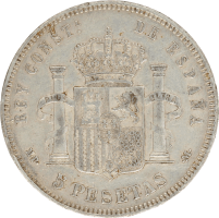 Moneda Alfonso XIII 5 Pesetas Plata 1890 MPM 24,76 g