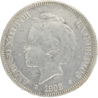 Moneda Alfonso XIII 5 Pesetas Plata 1893 PGL 24,66 g