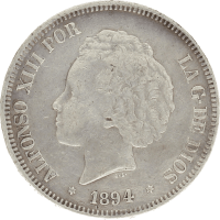 Moneda Alfonso XIII 5 Pesetas Plata 1894 PGV 24,83 g