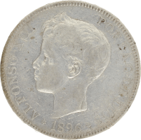 Moneda Alfonso XIII 5 Pesetas Plata 1896 PGV 24,87 g