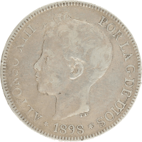 Moneda Alfonso XIII 5 Pesetas Plata 1898 SGV 24,45 g