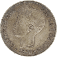 Moneda Alfonso XIII 5 Pesetas Plata 1898 SGV 24,84 g