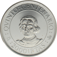 Moneda Juan Carlos I 2000 Pesetas Plata 1989 27 g