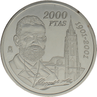 Moneda Juan Carlos I 2000 Pesetas Plata 2001 27 g