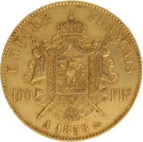 Moneda Francia 100 Francs 900 milésimas Oro 1858 32,19 g