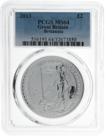 Moneda Reino Unido 2 Pounds Britannia PCGS MS 64 Plata 2013 31,10 g
