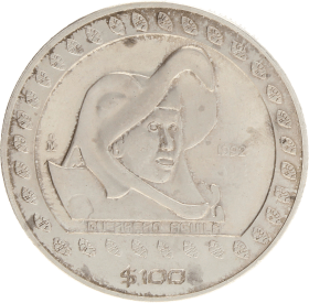 Moneda México 100 pesos. Guerrero Aguila Plata 1992 30,95 g