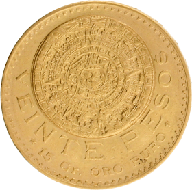 Moneda México 20 Pesos Calendario Azteca Oro 1918 16,46 g