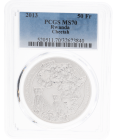 Moneda Ruanda 50 Francs pc65 ms70 guepardo cheetah Plata 2013 31,10 g