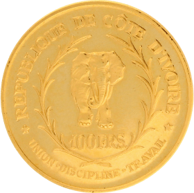 Moneda Costa Marfil 100 Francs 900 milésimas Oro 1966 32 g