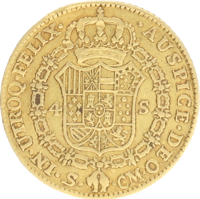Moneda Carlos III 4 Escudos Oro 1787 Sevilla CM 13,40 g