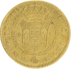 Moneda Carlos III 8 Escudos Oro 1774 Lima MJ 26,83 g