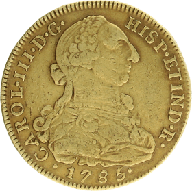 Moneda Carlos III 8 Escudos Oro 1785 Nuevo Reino JJ 26,85 g