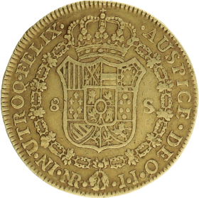 Moneda Carlos III 8 Escudos Oro 1785 Nuevo Reino JJ 26,85 g