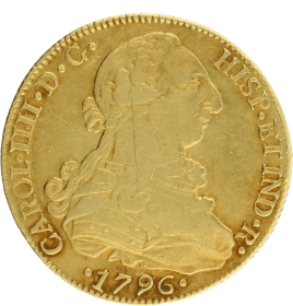 Moneda Carlos III 8 Escudos Oro 1796 Santiago DA 26,98 g